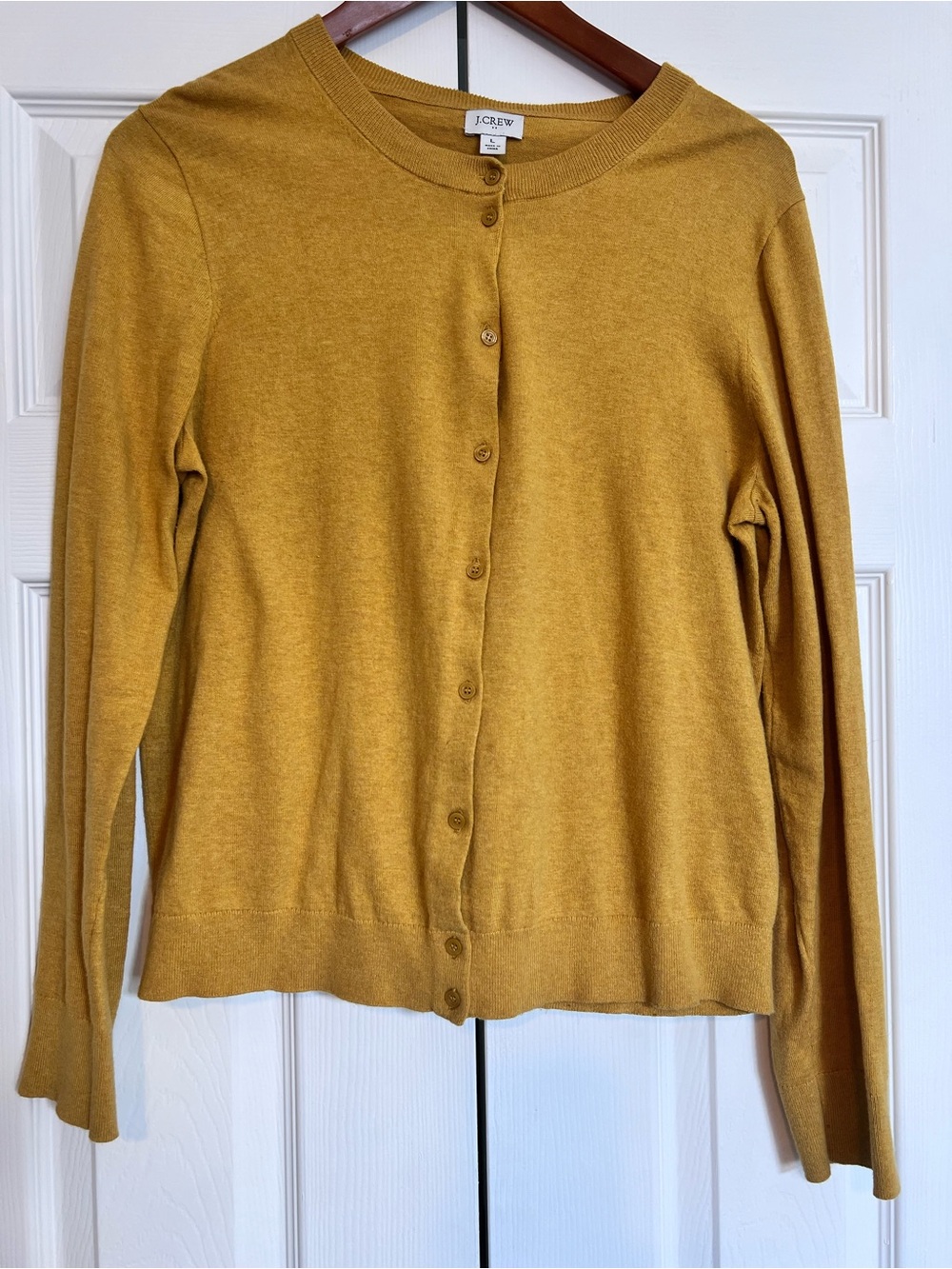 J. Crew Women's Mustard Crewneck Button-front Cardigan sz Lg